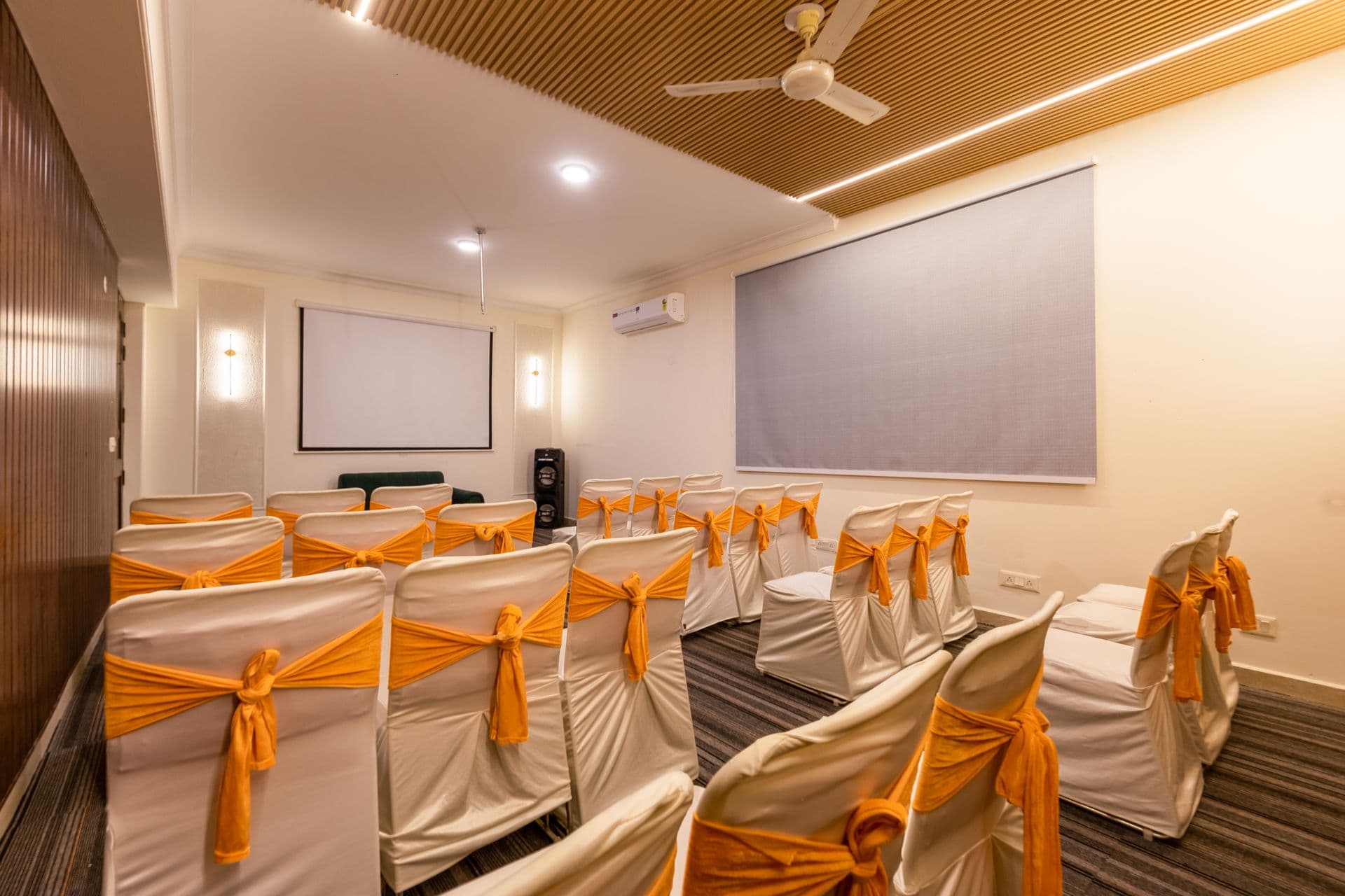 Conference room set up for a corporate meeting at Nook Inn & Suites